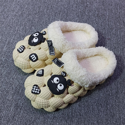 Women's Fashion Casual Lychee Bubble Platform Non-slip Warm Cotton Slippers