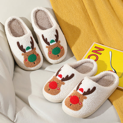 Christmas Elk Slippers: Cute Cartoon Cozy Non-Slip  Winter Slippers