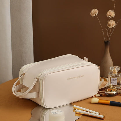 Portable PU Leather Cosmetic Bag, Make Up Bags - High Capacity Three-layer U-shaped Design