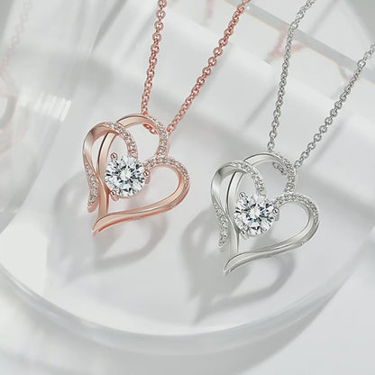 Zircon Double Love Heart-shaped Necklace with Rhinestone